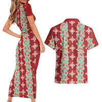 Hawaii Ohia Lehua Couples Matching Short Sleeve Bodycon Dress and Hawaiian Shirt Tropical Vibes Crimson