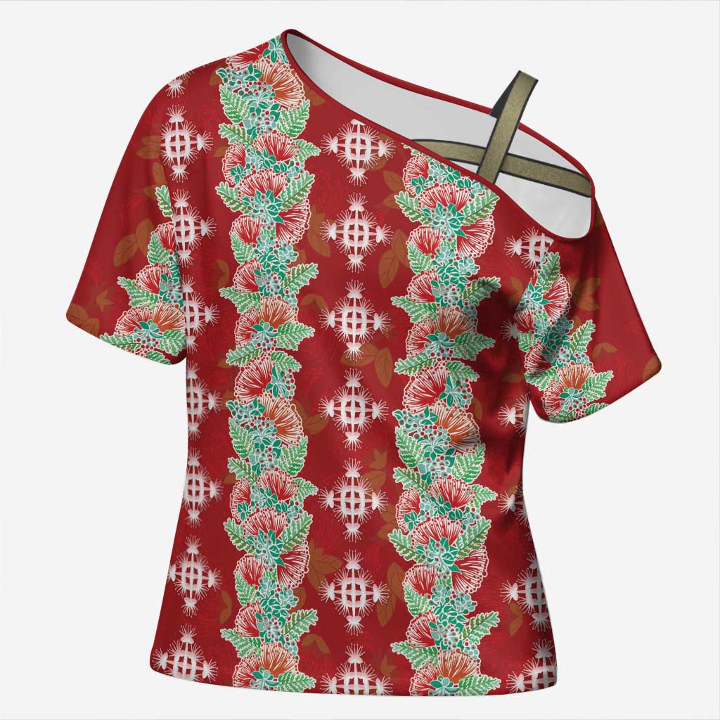 Hawaii Ohia Lehua Cross Shoulder Shirt Tropical Vibes Crimson LT05 Female Crimson - Polynesian Pride