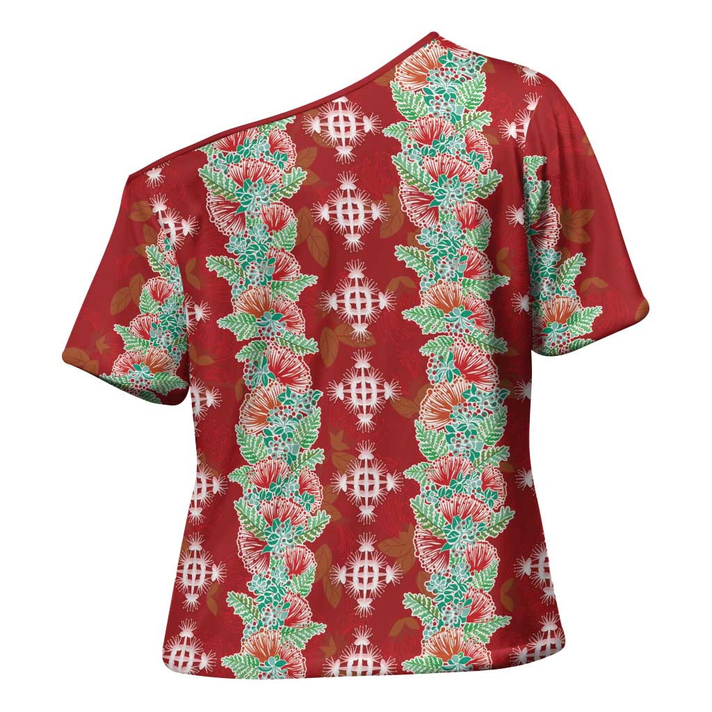 Hawaii Ohia Lehua Cross Shoulder Shirt Tropical Vibes Crimson LT05 - Polynesian Pride
