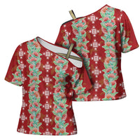 Hawaii Ohia Lehua Cross Shoulder Shirt Tropical Vibes Crimson LT05 - Polynesian Pride