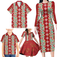 Hawaii Ohia Lehua Family Matching Long Sleeve Bodycon Dress and Hawaiian Shirt Tropical Vibes Crimson