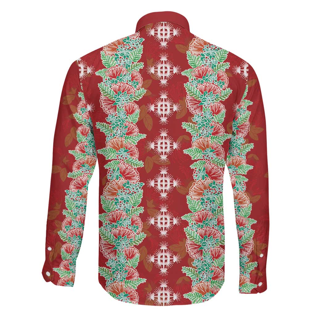 Hawaii Ohia Lehua Family Matching Long Sleeve Bodycon Dress and Hawaiian Shirt Tropical Vibes Crimson