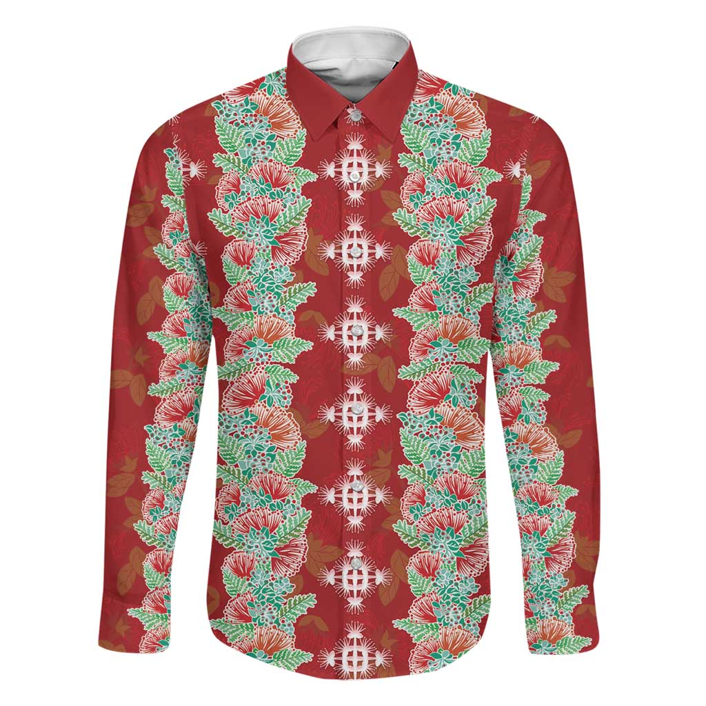 Hawaii Ohia Lehua Family Matching Off The Shoulder Long Sleeve Dress and Hawaiian Shirt Tropical Vibes Crimson