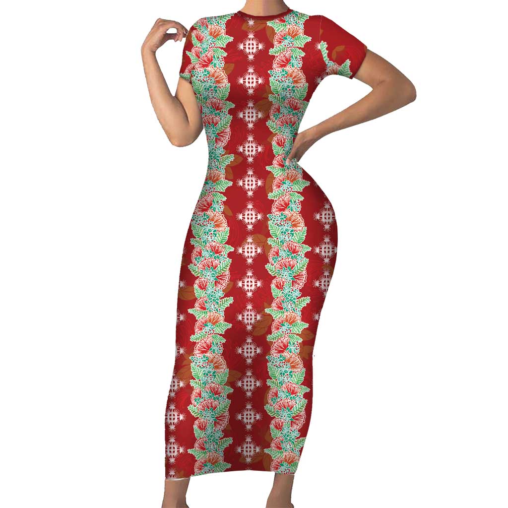Hawaii Ohia Lehua Family Matching Short Sleeve Bodycon Dress and Hawaiian Shirt Tropical Vibes Crimson