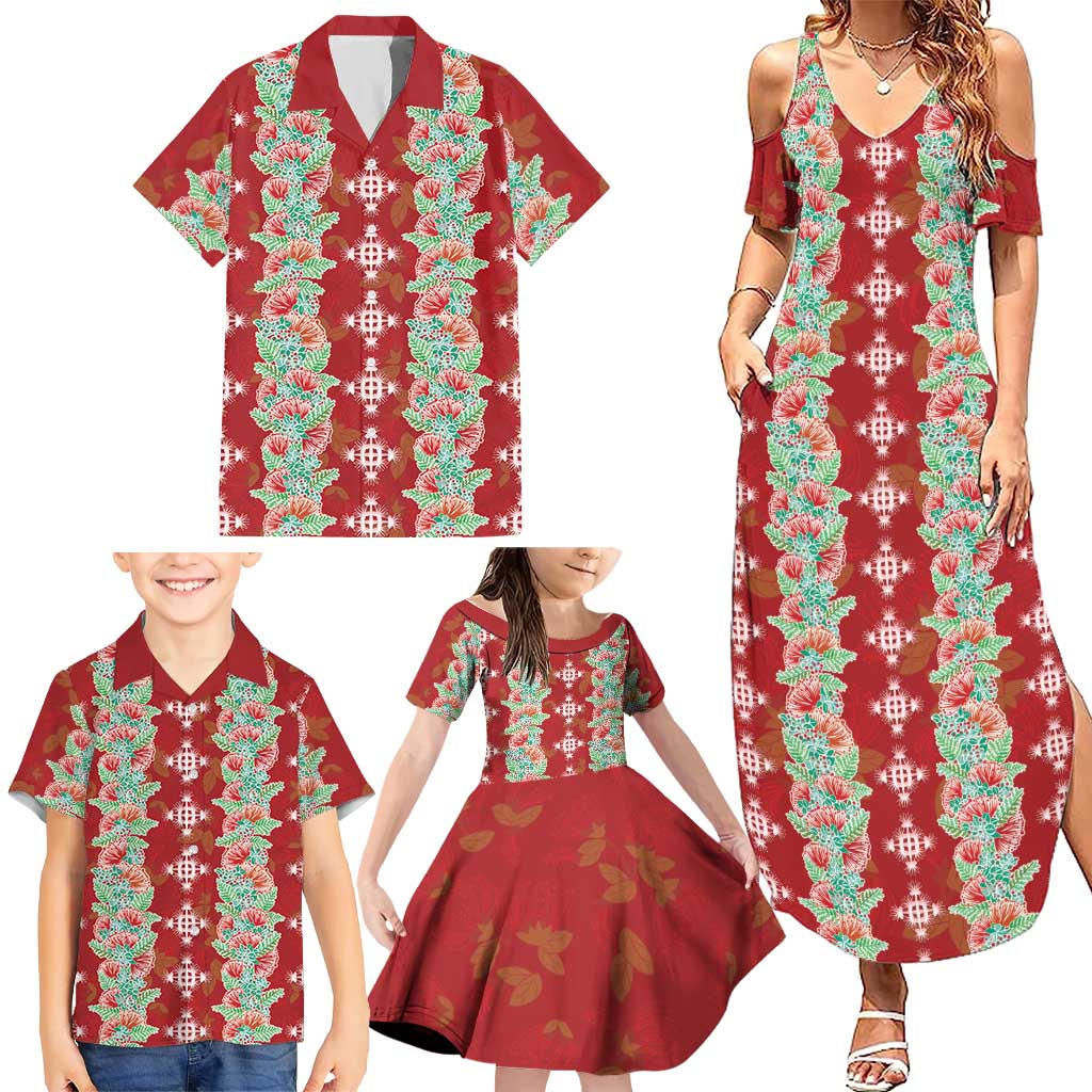Hawaii Ohia Lehua Family Matching Summer Maxi Dress and Hawaiian Shirt Tropical Vibes Crimson LT05 - Polynesian Pride