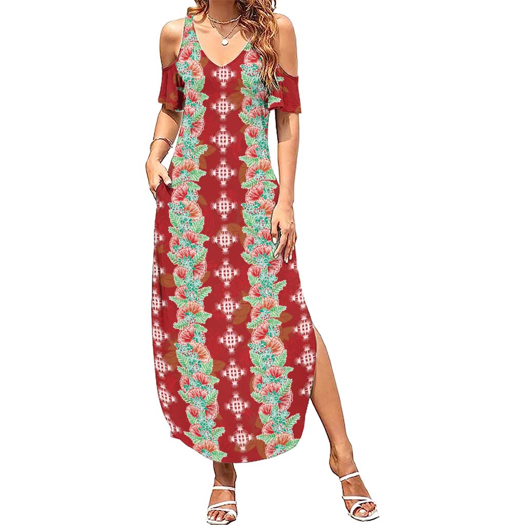 Hawaii Ohia Lehua Family Matching Summer Maxi Dress and Hawaiian Shirt Tropical Vibes Crimson
