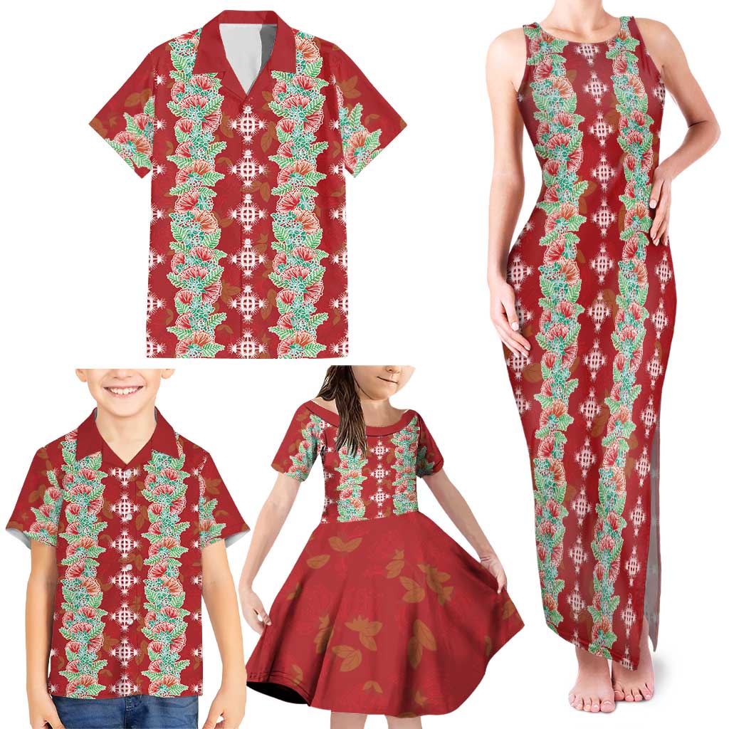 Hawaii Ohia Lehua Family Matching Tank Maxi Dress and Hawaiian Shirt Tropical Vibes Crimson