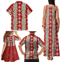 Hawaii Ohia Lehua Family Matching Tank Maxi Dress and Hawaiian Shirt Tropical Vibes Crimson
