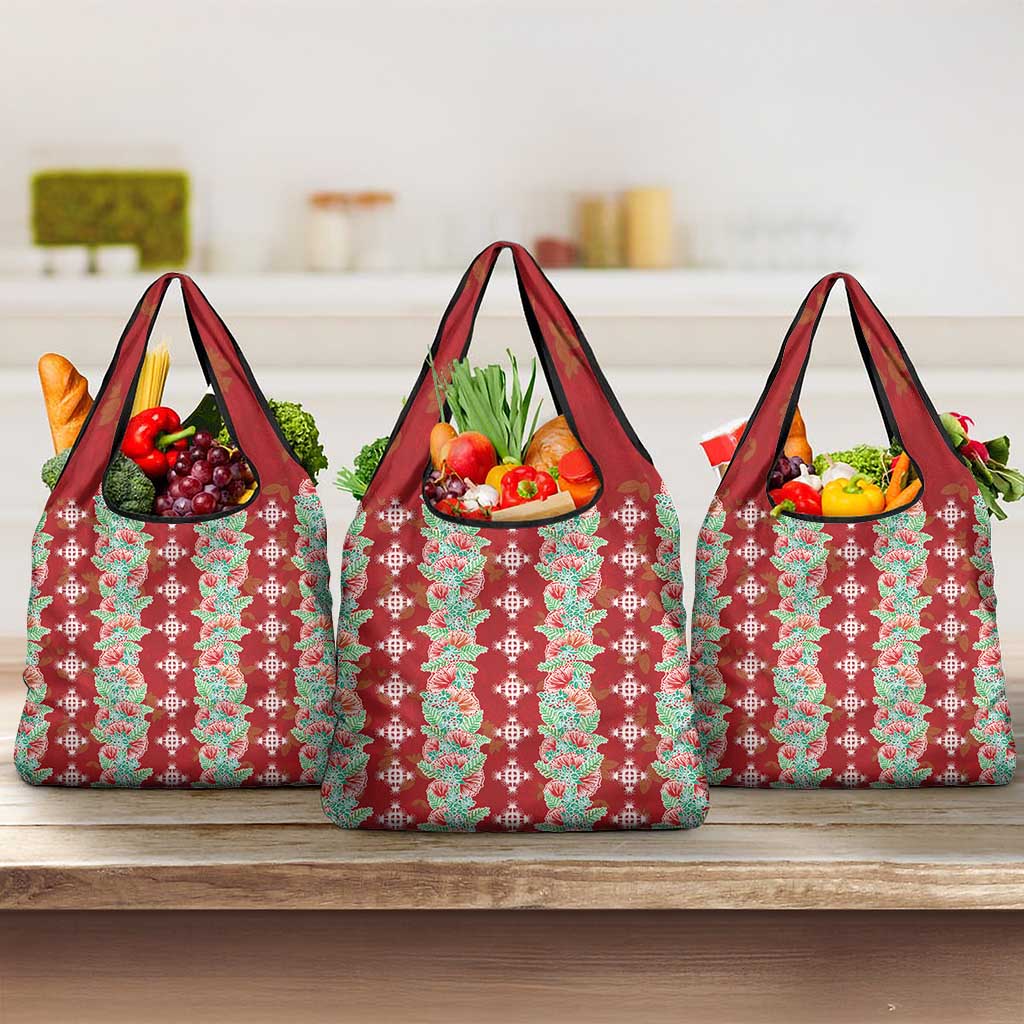 Hawaii Ohia Lehua Grocery Bag Tropical Vibes Crimson LT05 3-pack One Size Crimson - Polynesian Pride