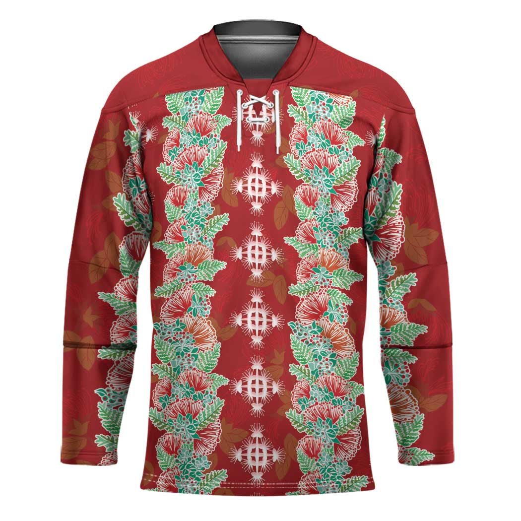 Hawaii Ohia Lehua Hockey Jersey Tropical Vibes Crimson LT05 Unisex Crimson - Polynesian Pride