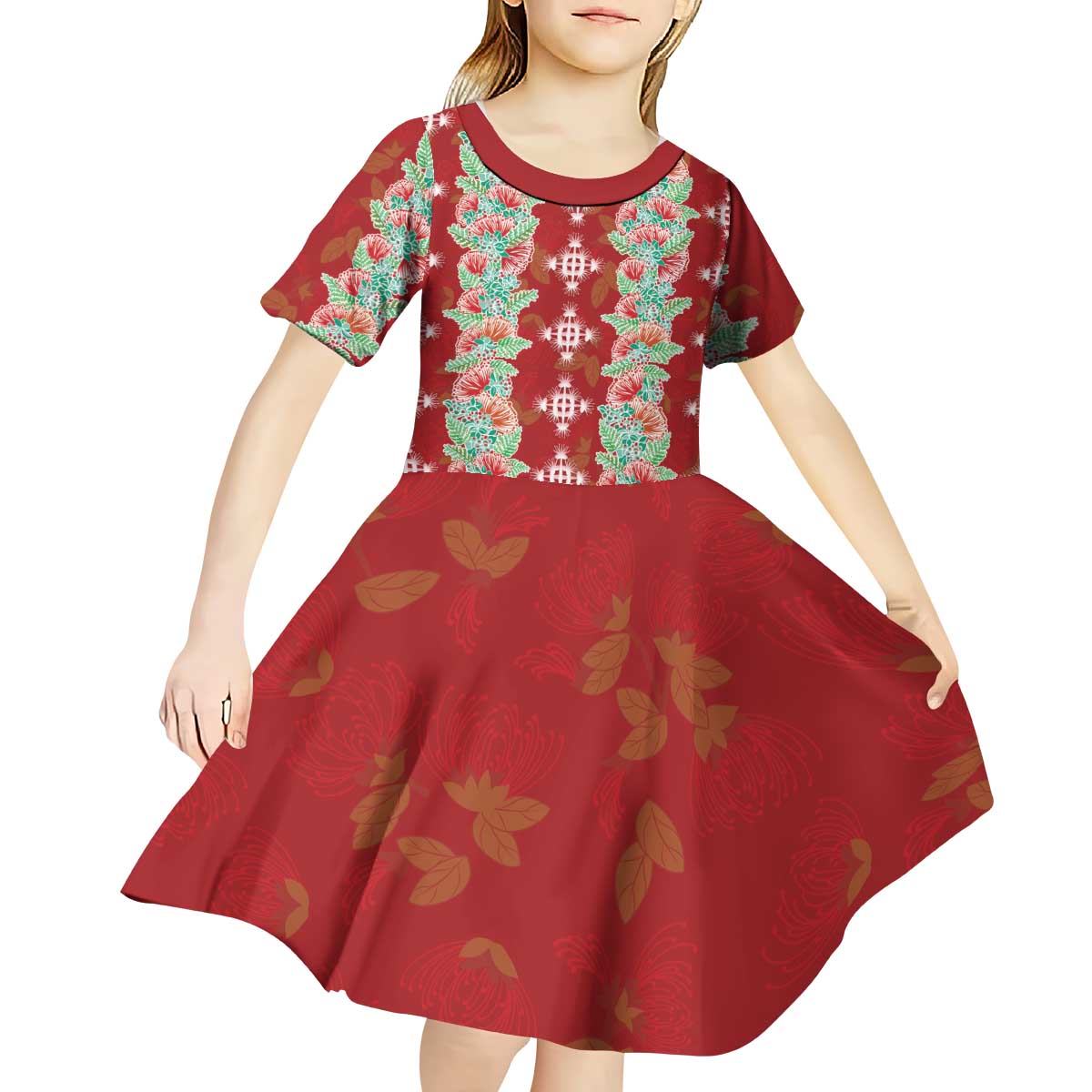 Hawaii Ohia Lehua Kid Short Sleeve Dress Tropical Vibes Crimson LT05 - Polynesian Pride