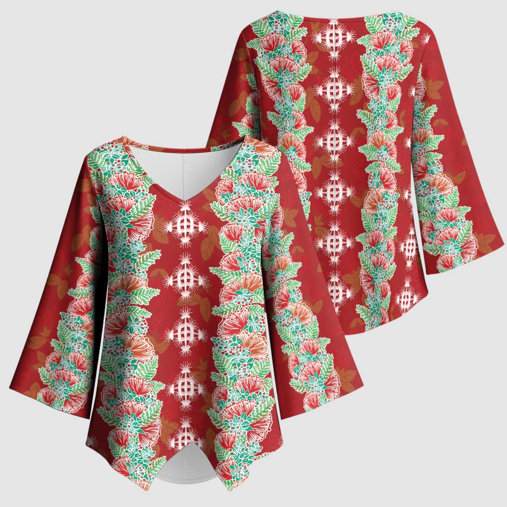 Hawaii Ohia Lehua Kimono Sleeve Blouse Tropical Vibes Crimson LT05 - Polynesian Pride