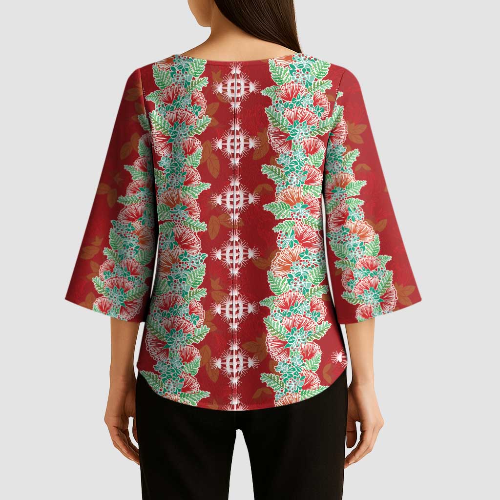 Hawaii Ohia Lehua Kimono Sleeve Blouse Tropical Vibes Crimson LT05 - Polynesian Pride