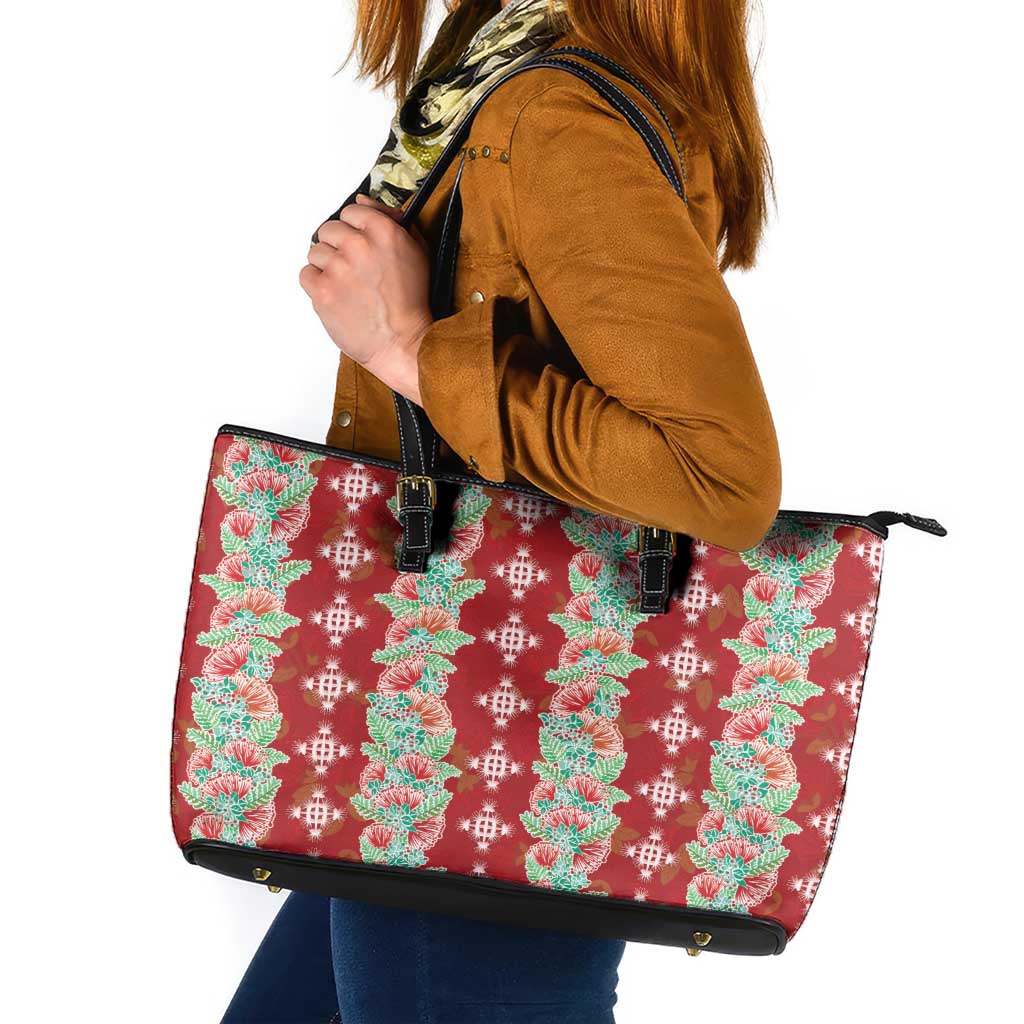 Hawaii Ohia Lehua Leather Tote Bag Tropical Vibes Crimson LT05 Crimson - Polynesian Pride