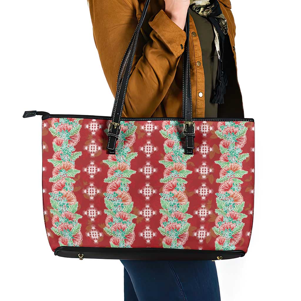 Hawaii Ohia Lehua Leather Tote Bag Tropical Vibes Crimson LT05 - Polynesian Pride