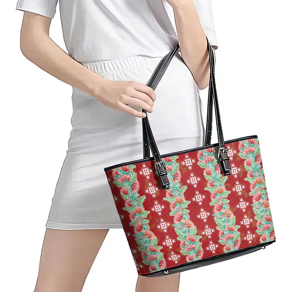 Hawaii Ohia Lehua Leather Tote Bag Tropical Vibes Crimson LT05 - Polynesian Pride