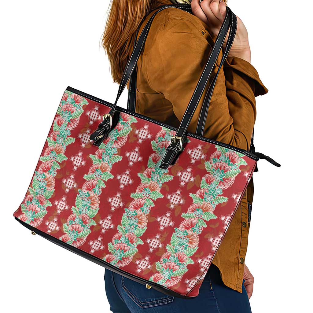 Hawaii Ohia Lehua Leather Tote Bag Tropical Vibes Crimson LT05 - Polynesian Pride