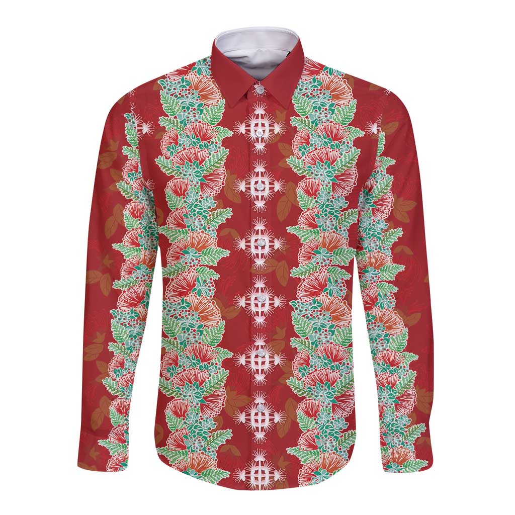 Hawaii Ohia Lehua Long Sleeve Button Shirt Tropical Vibes Crimson LT05 Unisex Crimson - Polynesian Pride