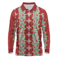 Hawaii Ohia Lehua Long Sleeve Polo Shirt Tropical Vibes Crimson LT05 Crimson - Polynesian Pride