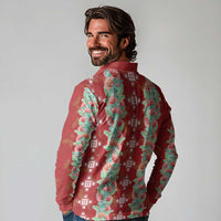 Hawaii Ohia Lehua Long Sleeve Polo Shirt Tropical Vibes Crimson LT05 - Polynesian Pride