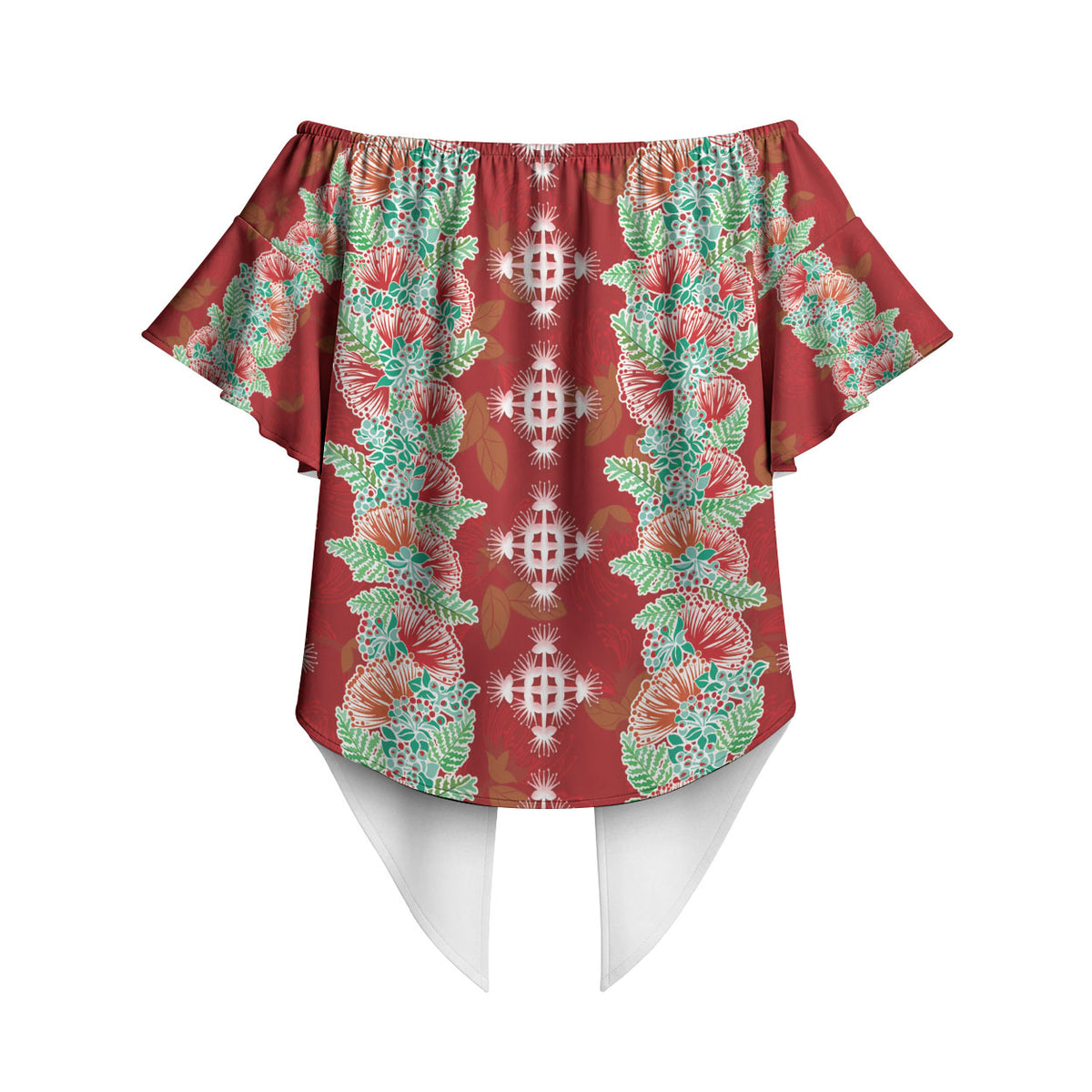 Hawaii Ohia Lehua Off Shoulder Wrap Waist Top Tropical Vibes Crimson LT05 - Polynesian Pride