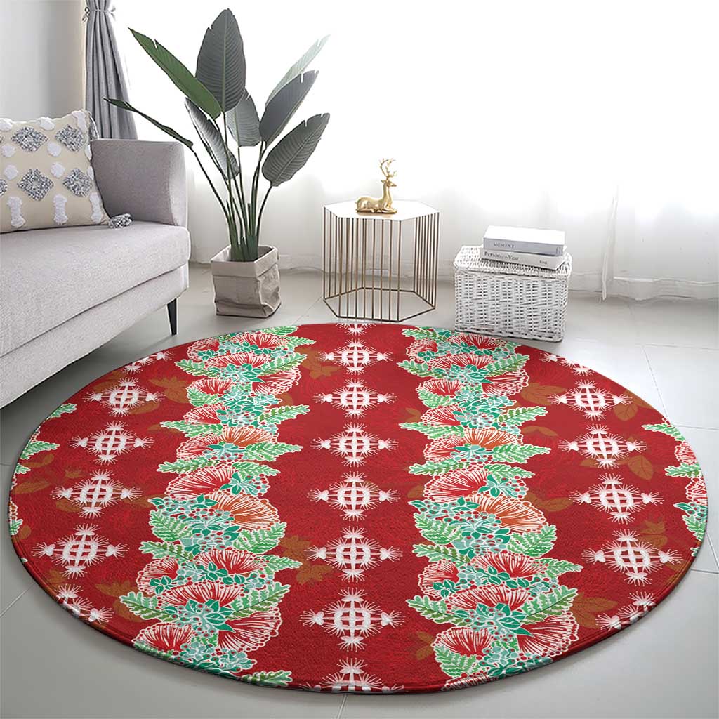 Hawaii Ohia Lehua Round Carpet Tropical Vibes Crimson