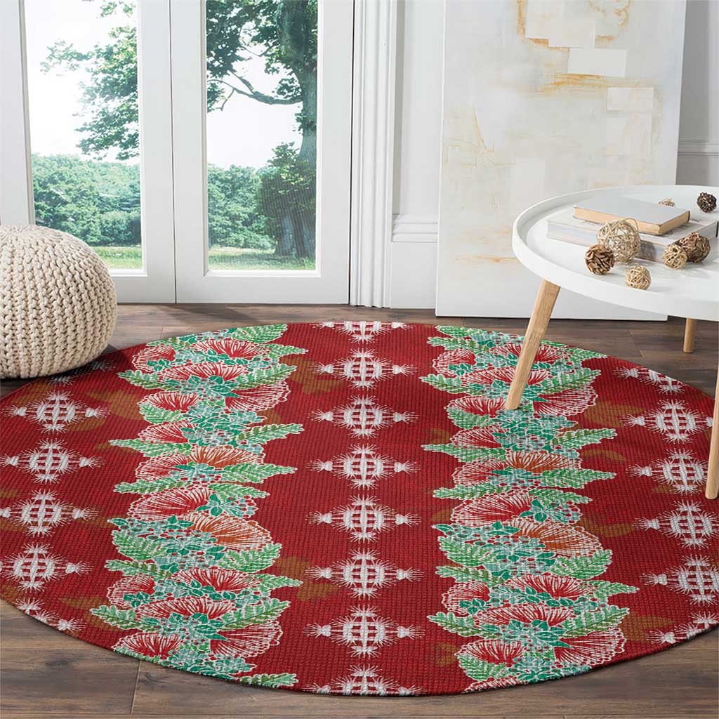 Hawaii Ohia Lehua Round Carpet Tropical Vibes Crimson
