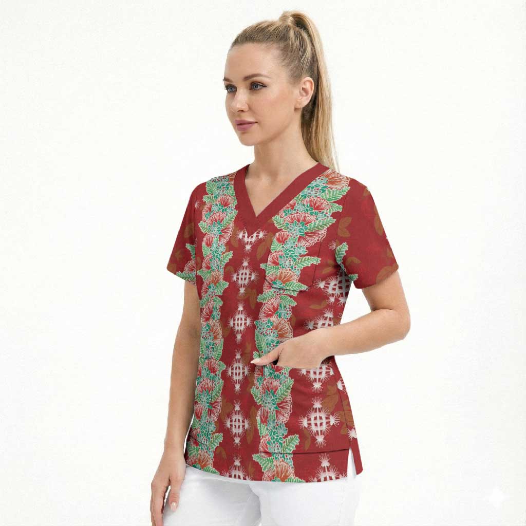 Hawaii Ohia Lehua Scrub Top Tropical Vibes Crimson LT05 - Polynesian Pride