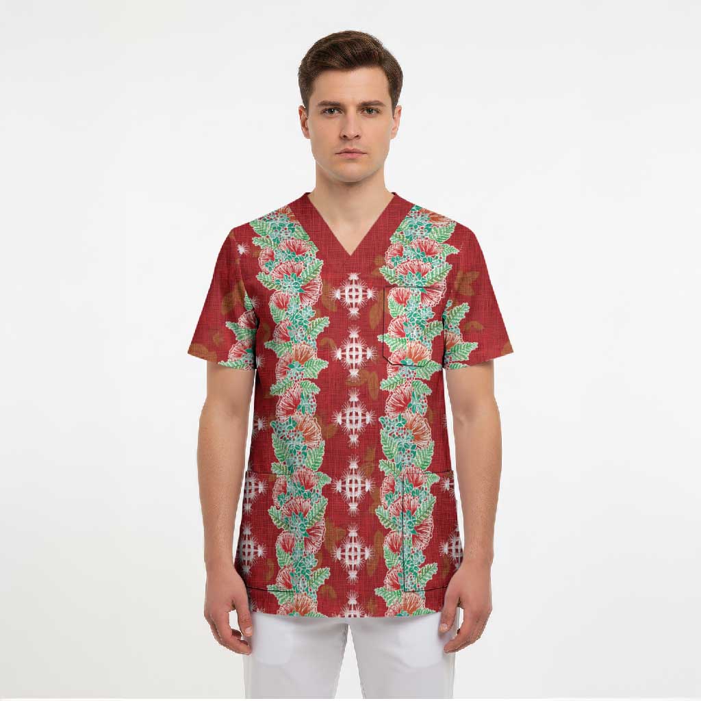 Hawaii Ohia Lehua Scrub Top Tropical Vibes Crimson LT05 - Polynesian Pride