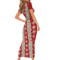 Hawaii Ohia Lehua Short Sleeve Bodycon Dress Tropical Vibes Crimson LT05 - Polynesian Pride