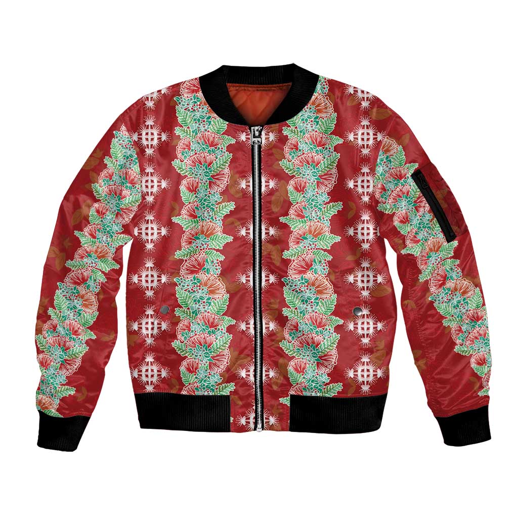 Hawaii Ohia Lehua Sleeve Zip Bomber Jacket Tropical Vibes Crimson LT05 Unisex Crimson - Polynesian Pride