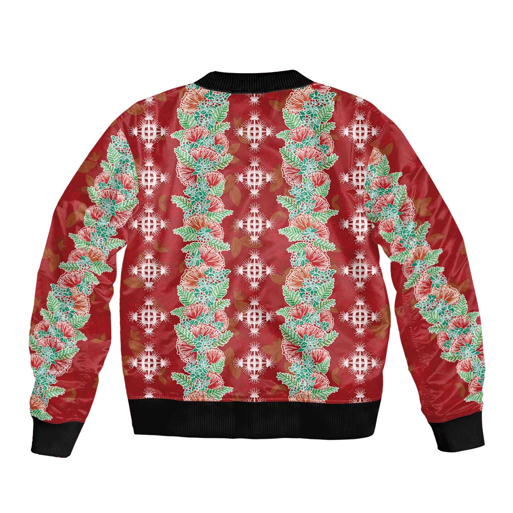 Hawaii Ohia Lehua Sleeve Zip Bomber Jacket Tropical Vibes Crimson