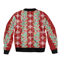 Hawaii Ohia Lehua Sleeve Zip Bomber Jacket Tropical Vibes Crimson