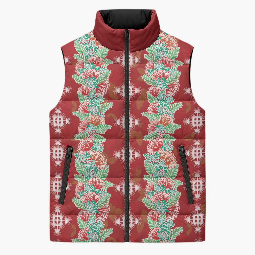 Hawaii Ohia Lehua Sleeveless Puffer Jacket Tropical Vibes Crimson LT05 Unisex Crimson - Polynesian Pride