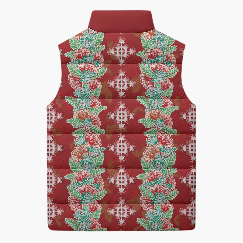 Hawaii Ohia Lehua Sleeveless Puffer Jacket Tropical Vibes Crimson LT05 - Polynesian Pride