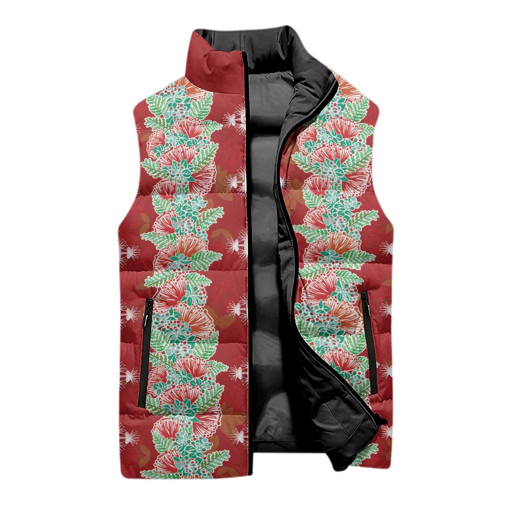 Hawaii Ohia Lehua Sleeveless Puffer Jacket Tropical Vibes Crimson LT05 - Polynesian Pride