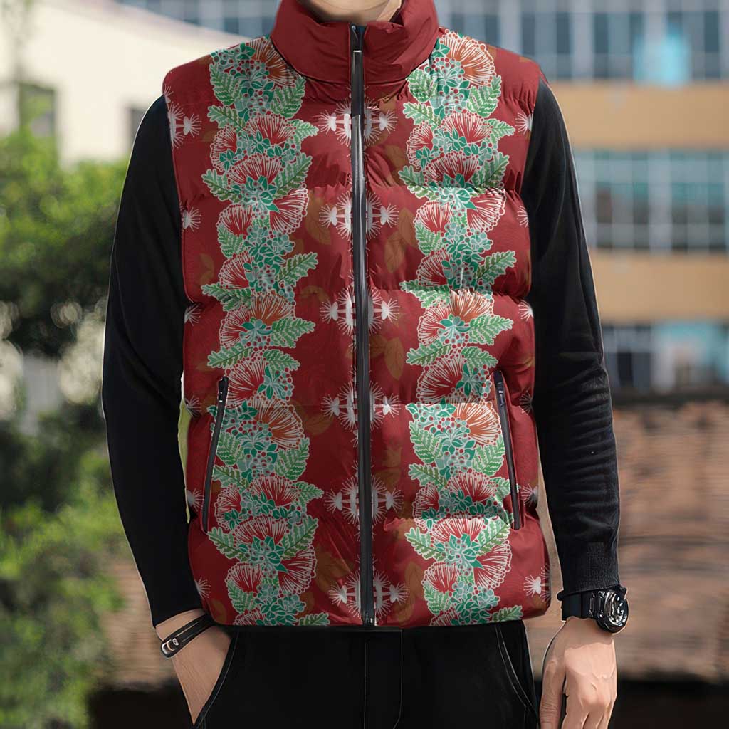 Hawaii Ohia Lehua Sleeveless Puffer Jacket Tropical Vibes Crimson LT05 - Polynesian Pride