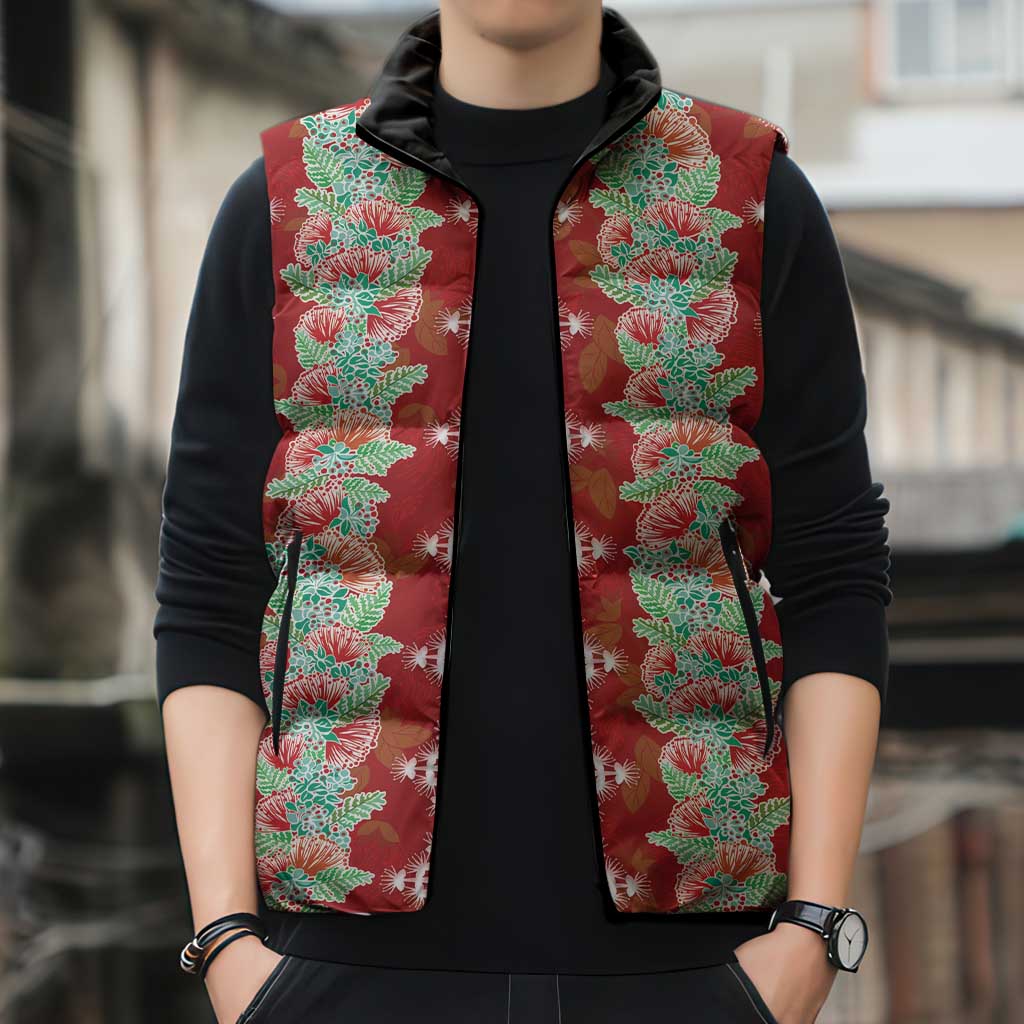 Hawaii Ohia Lehua Sleeveless Puffer Jacket Tropical Vibes Crimson LT05 - Polynesian Pride