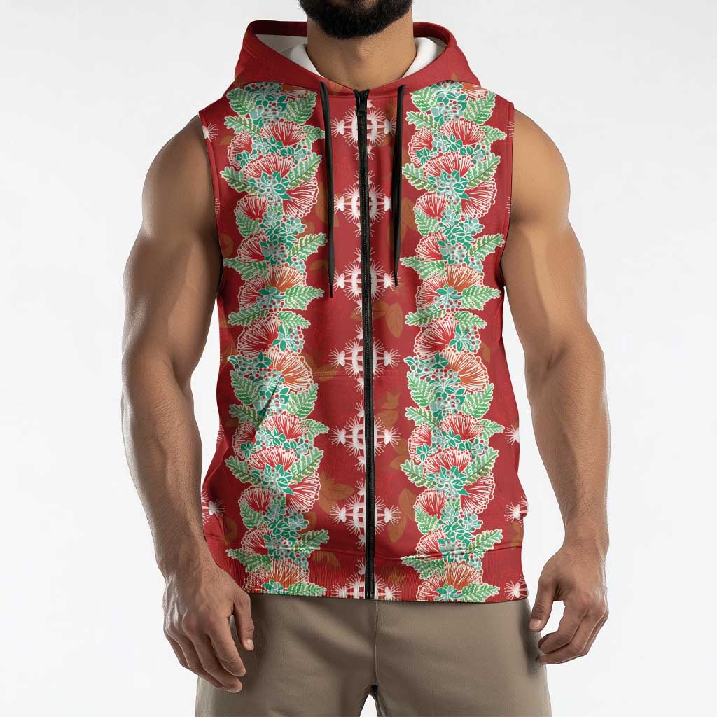 Hawaii Ohia Lehua Sleeveless Zip Hoodie Tropical Vibes Crimson LT05 - Polynesian Pride
