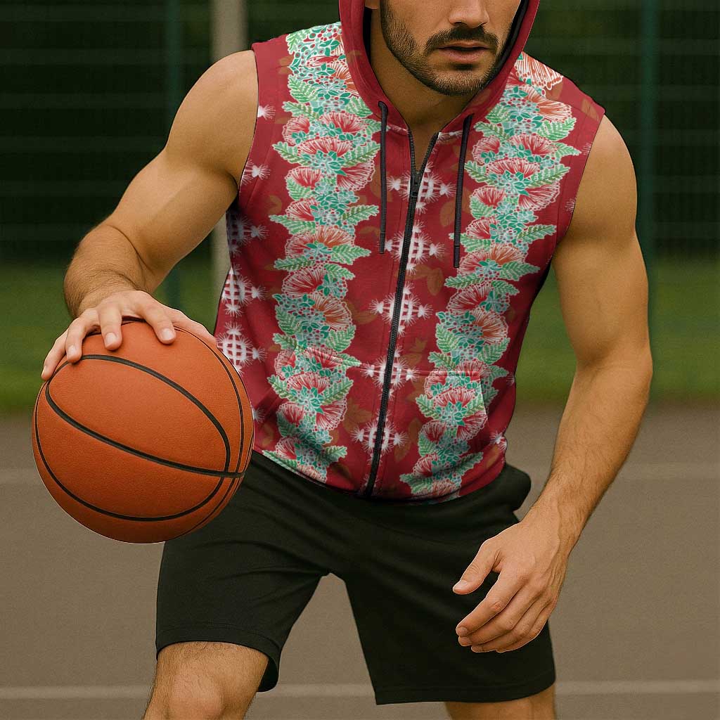 Hawaii Ohia Lehua Sleeveless Zip Hoodie Tropical Vibes Crimson LT05 - Polynesian Pride