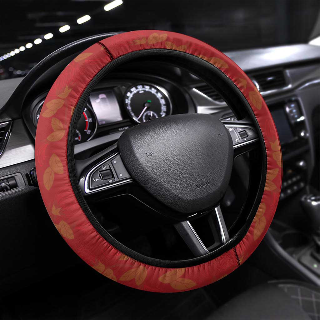 Hawaii Ohia Lehua Steering Wheel Cover Tropical Vibes Crimson LT05 Universal Fit Crimson - Polynesian Pride
