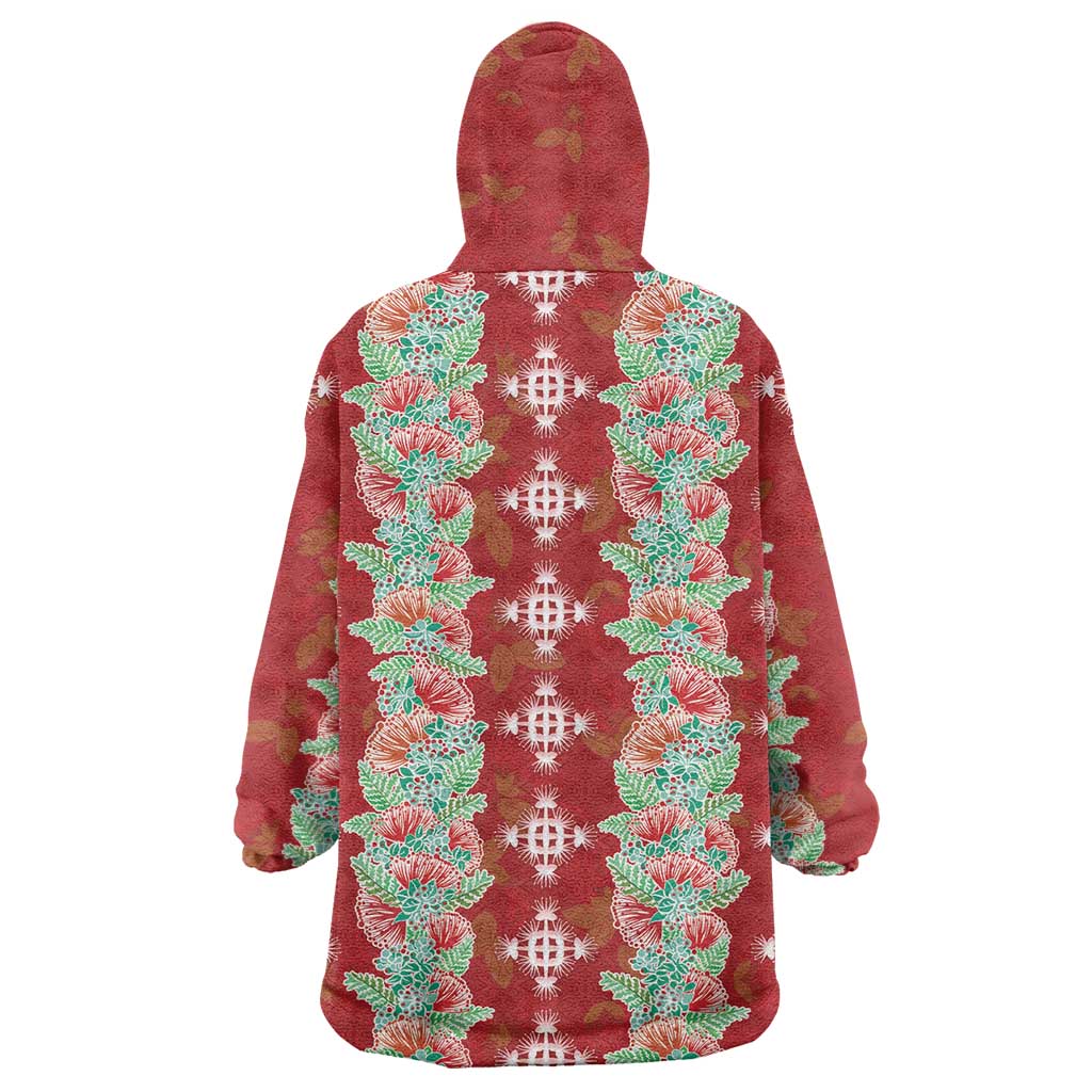 Hawaii Ohia Lehua Wearable Blanket Hoodie Tropical Vibes Crimson LT05 - Polynesian Pride