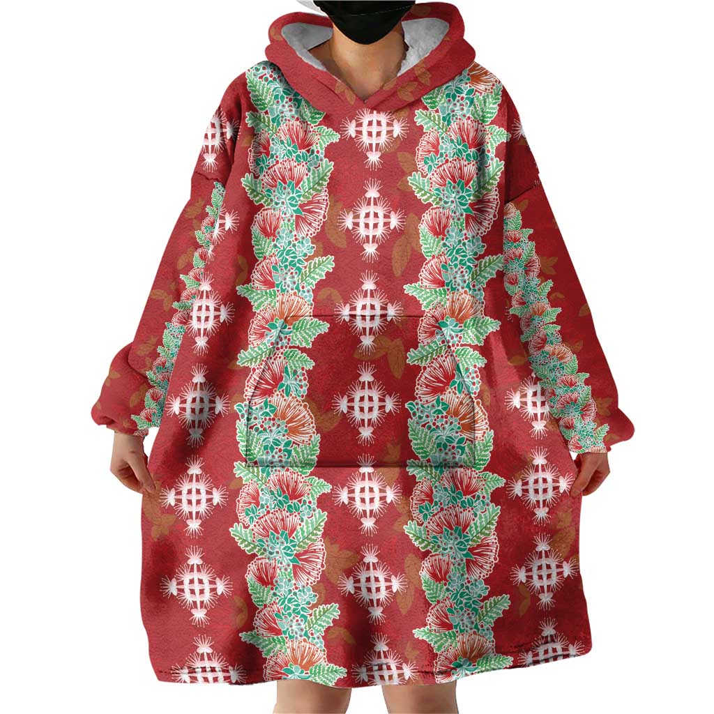 Hawaii Ohia Lehua Wearable Blanket Hoodie Tropical Vibes Crimson LT05 - Polynesian Pride