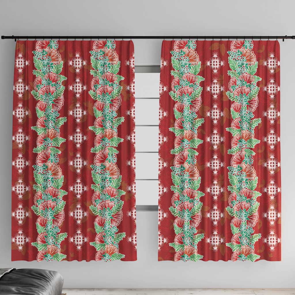 Hawaii Ohia Lehua Window Curtain Tropical Vibes Crimson LT05 With Hooks Crimson - Polynesian Pride