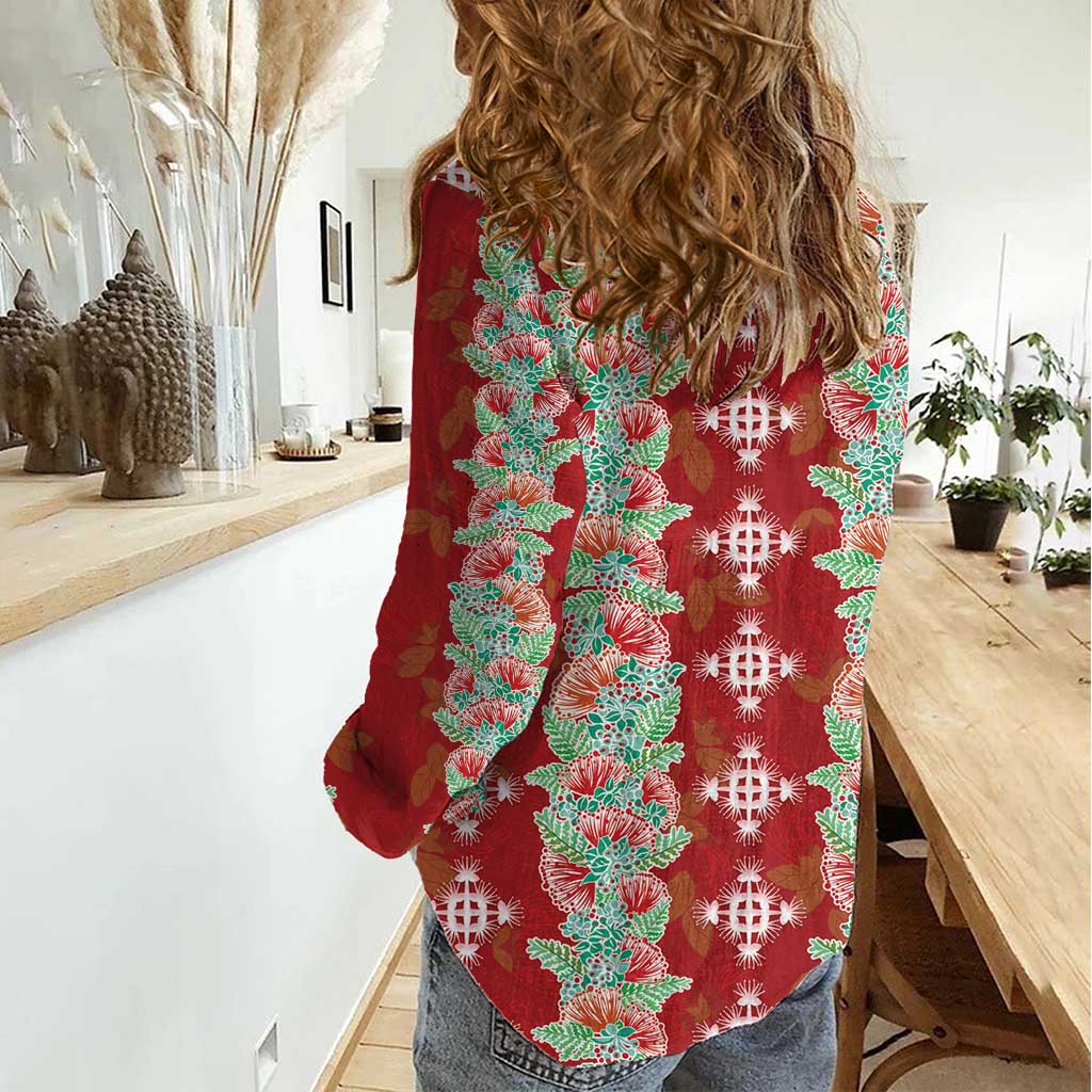 Hawaii Ohia Lehua Women Casual Shirt Tropical Vibes Crimson LT05 - Polynesian Pride
