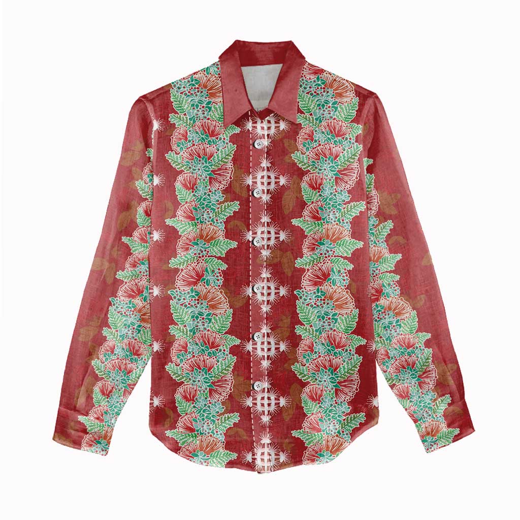 Hawaii Ohia Lehua Women Casual Shirt Tropical Vibes Crimson LT05 - Polynesian Pride