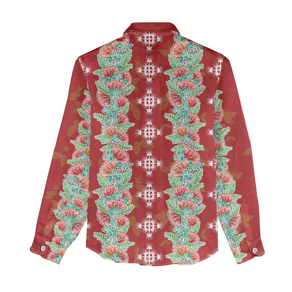 Hawaii Ohia Lehua Women Casual Shirt Tropical Vibes Crimson LT05 - Polynesian Pride