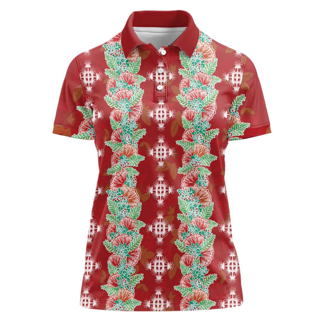 Hawaii Ohia Lehua Women Polo Shirt Tropical Vibes Crimson LT05 Female Crimson - Polynesian Pride