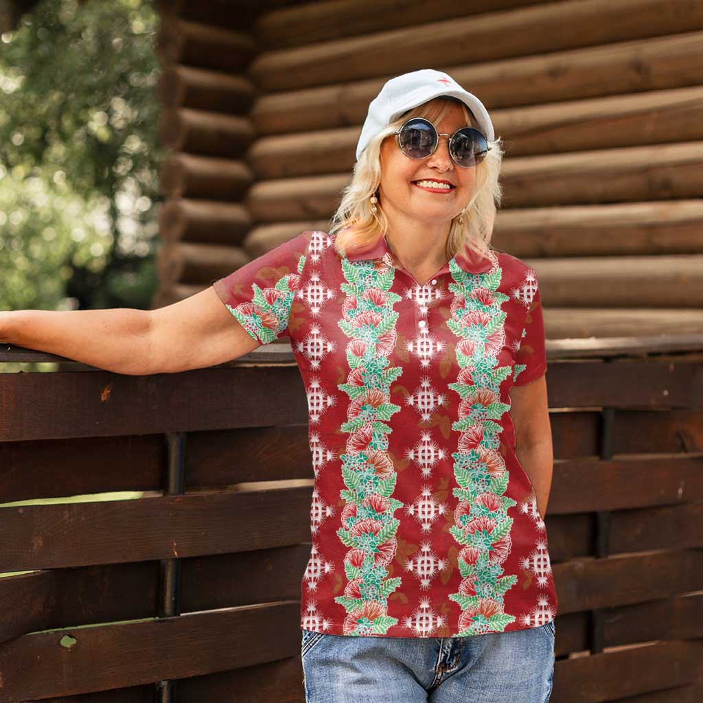 Hawaii Ohia Lehua Women Polo Shirt Tropical Vibes Crimson