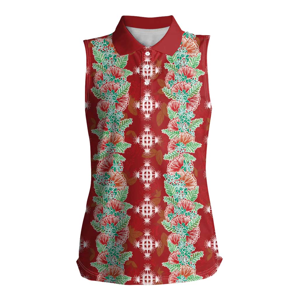 Hawaii Ohia Lehua Women Sleeveless Polo Shirt Tropical Vibes Crimson
